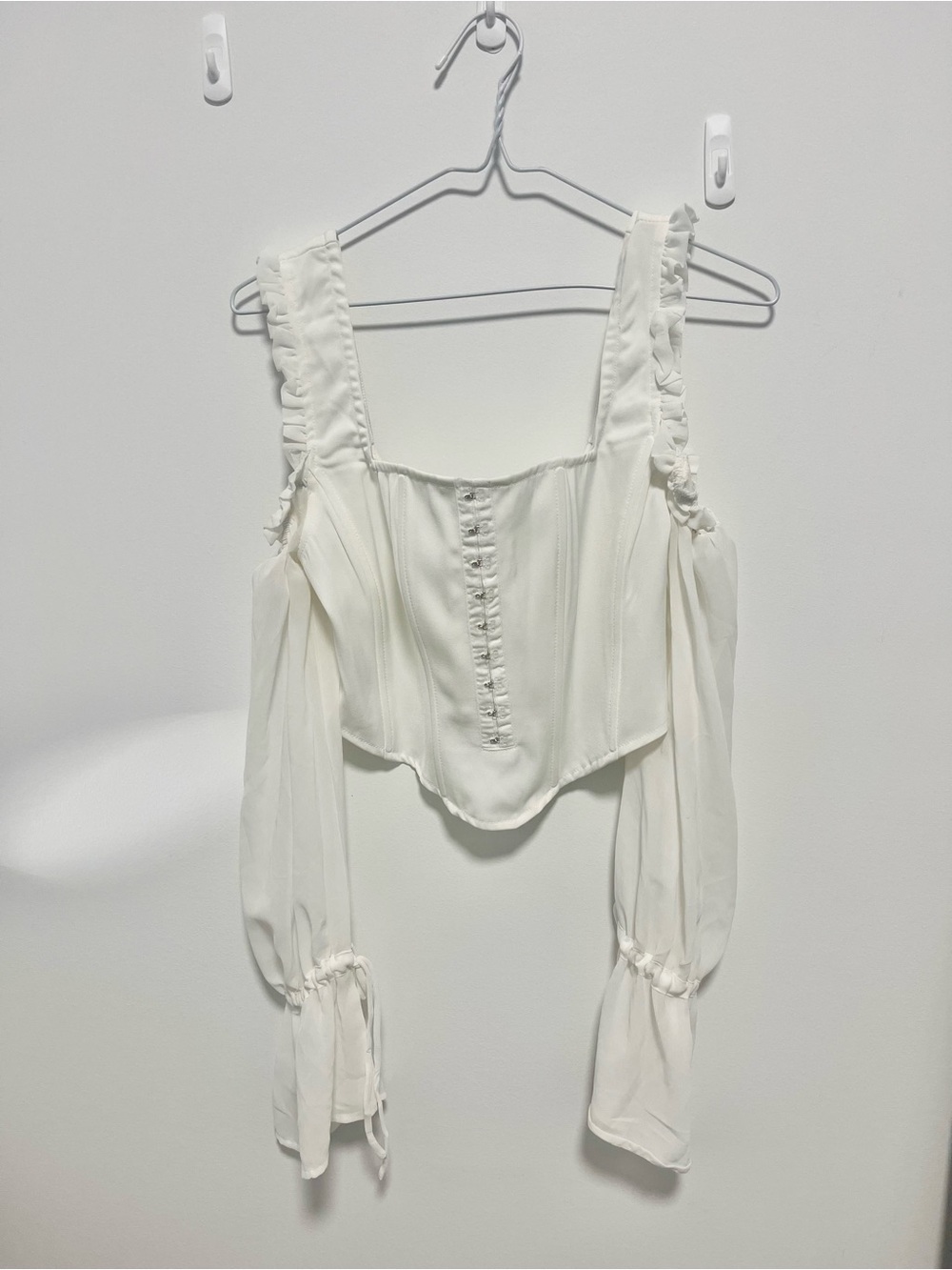 Fashion Nova White Ruffle-Trim Corset Peasant Blouse